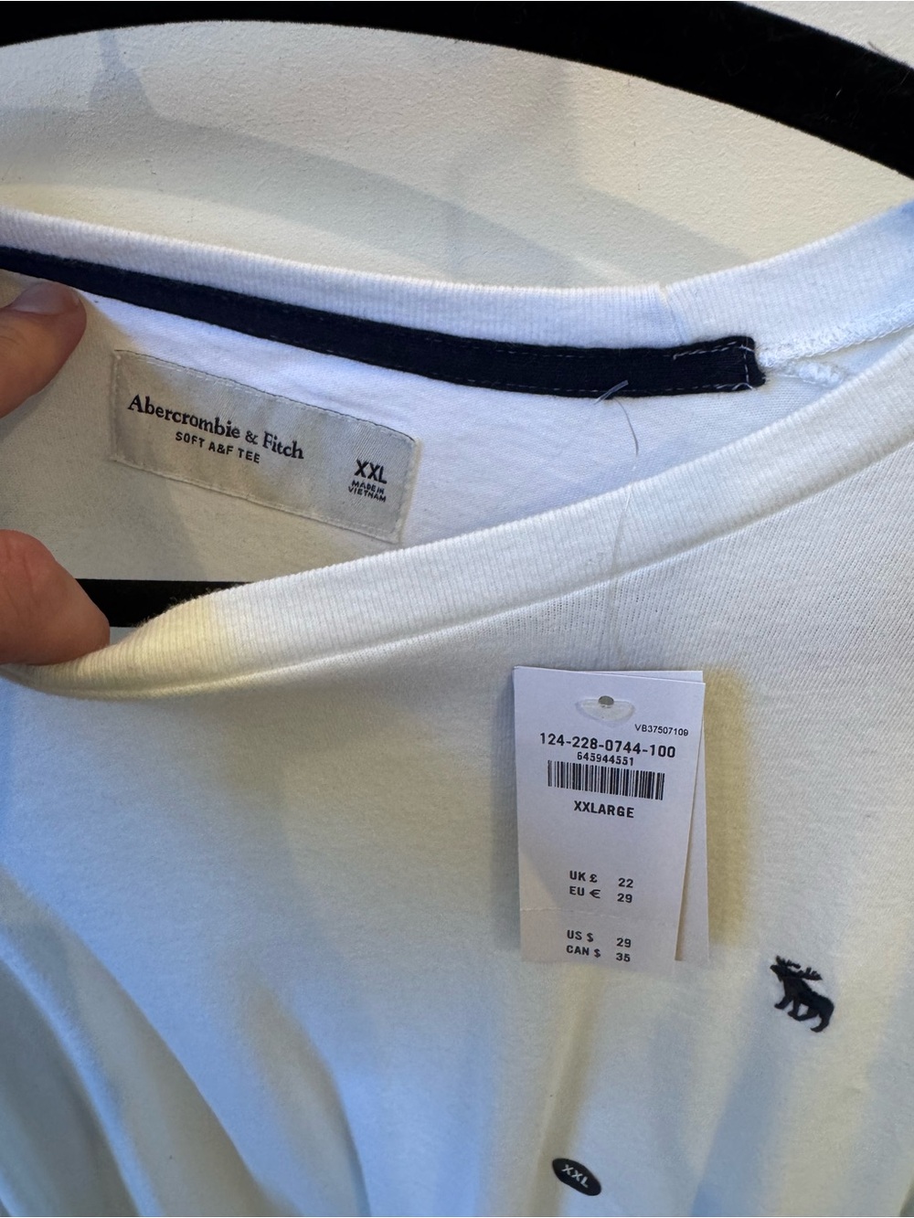 Abercrombie & Fitch White Tee with Navy Trim and Navy Logo